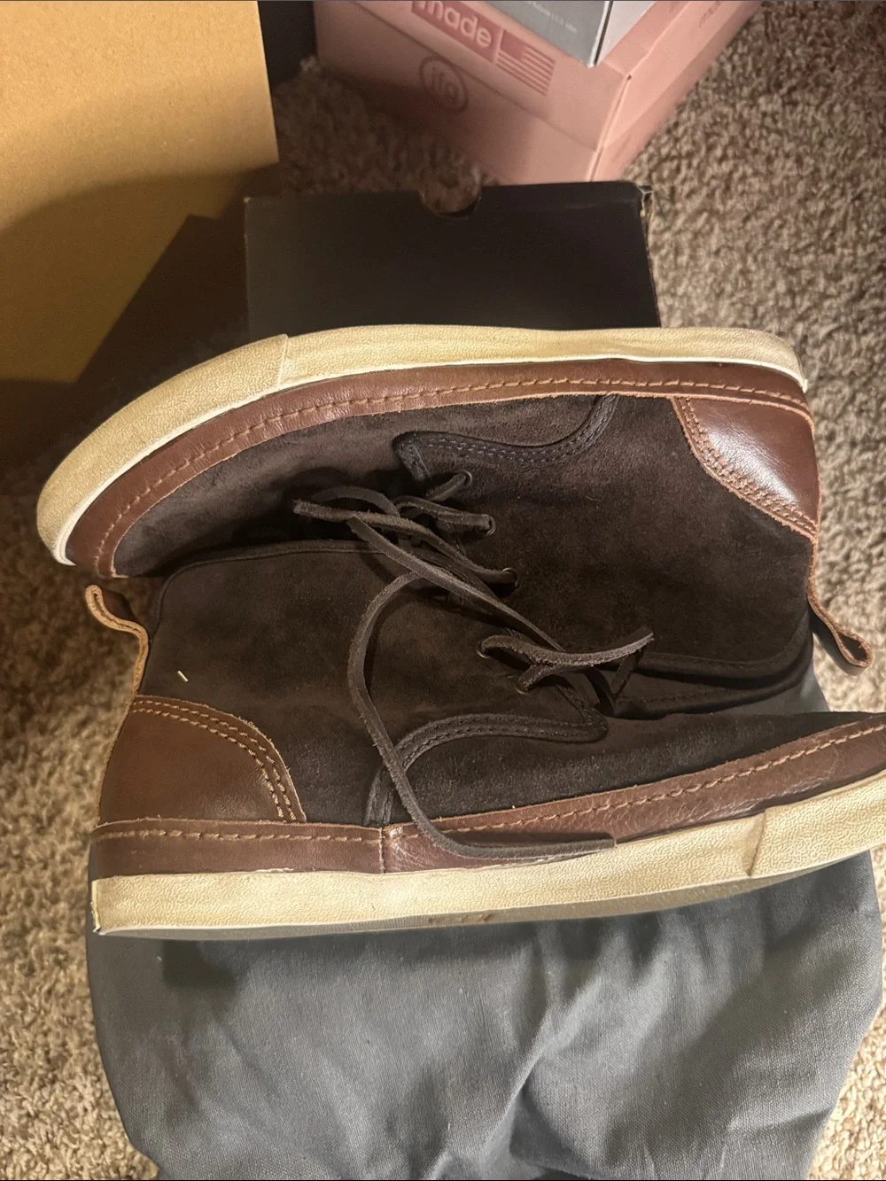John Varvatos Dark Brown Suede Chukka Boots with Leather Trim